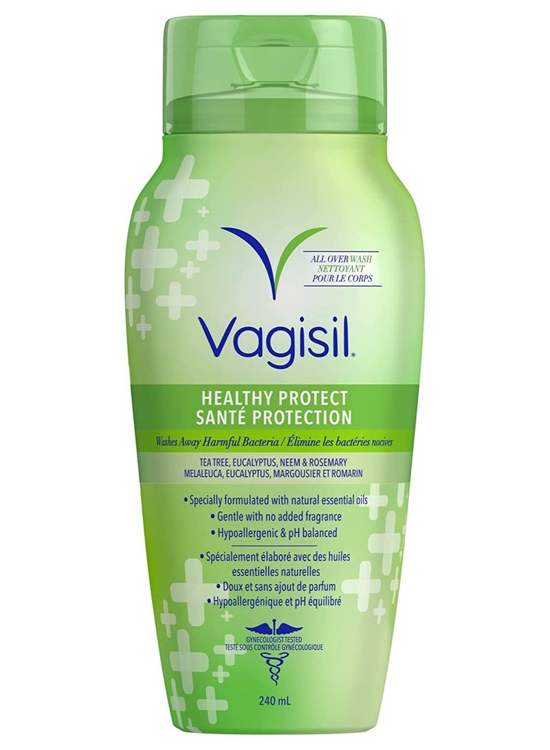 Vagisil Healthy Protect All Over Body Wash, Made with Plant Based Ingredients - Neem, Tea Tree, Eucalyptus, and Rosemary Oils, 240 ml