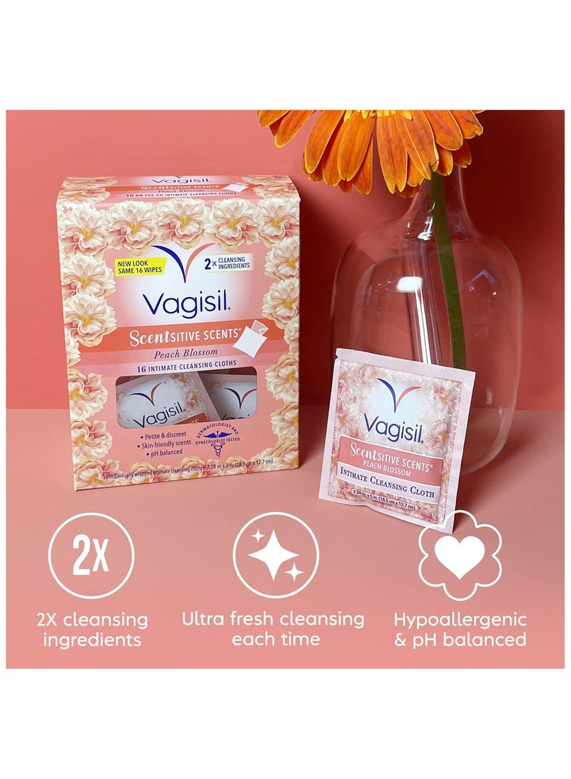 Vagisil Scentsitive Scents Peach Blossom Intimate Cleansing Wipes 16 Count