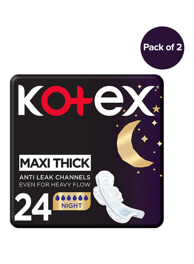 Maxi Thick Anti Leak Channels Night With Wing 24 Sanitary Pads Pack Of 2