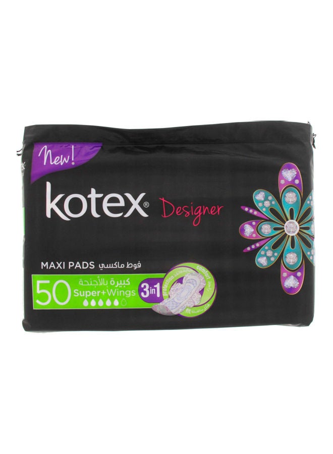 50-Piece Super Designer Maxi Pads With Wings Set White 30grams