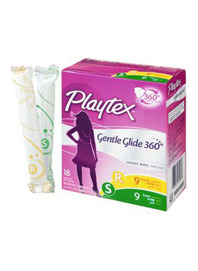 Playtex Gentle Glide 18 Tampons  With Plastic Applicator(9 Regular)(9 Super) Pink