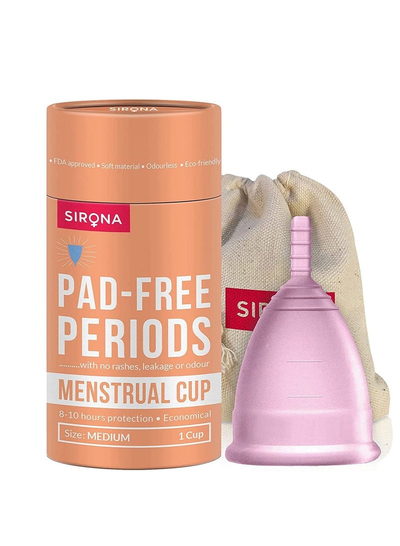 Sirona Collapsible Silicone Cup Foldable Sterilizing Container Cup for Menstrual Cup - 1 Unit with Reusable Menstrual Cup - Medium (Pack of 1) | Kills 99% of Germs | Menstrual Cup Sterilizer