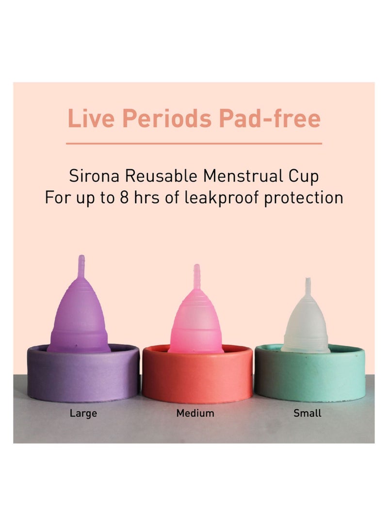 Sirona Reusable Menstrual Cup Combo for Women with Drawstring Pouch, Ultra Soft Odour & Rash Free, 100% Medical Grade Silicone Include Mini Intimate Wash & Menstrual Cup Wash (15ml) to Clean Your Cup