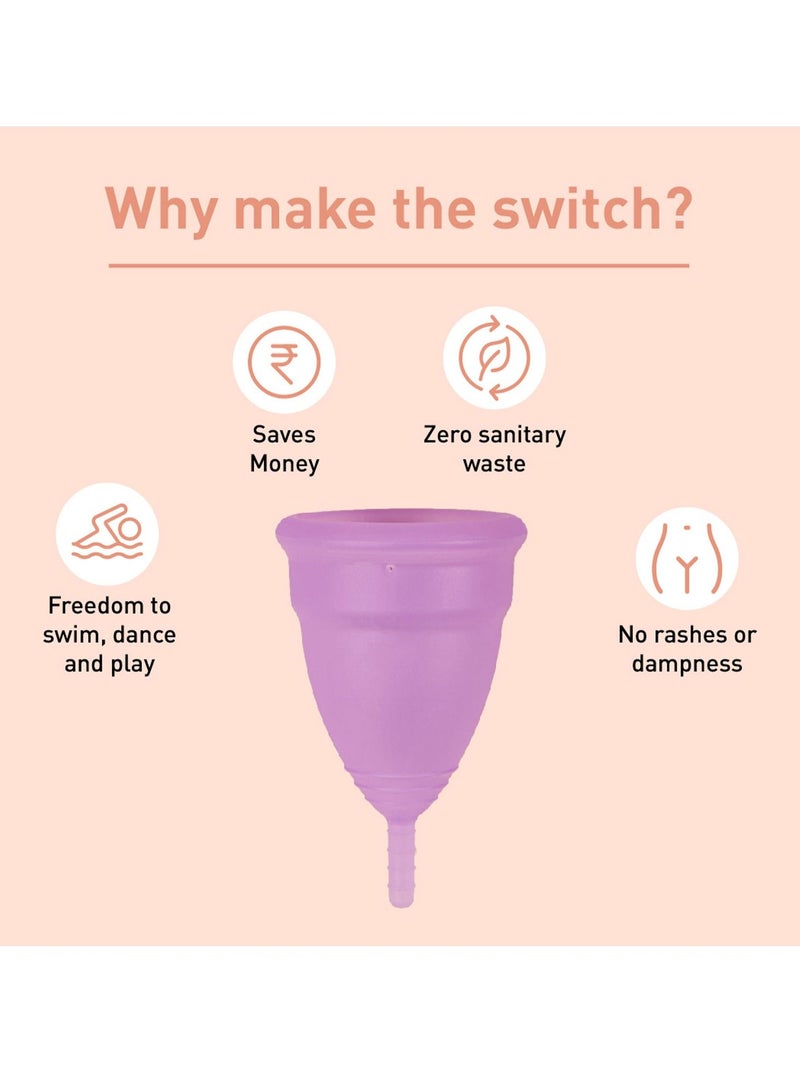 Sirona Pro Reusable Menstrual Cup Combo for Women with Pouch, Mini Intimate Wash & Cup Wash (15ml), Wear for 8-10 Hours, FDA Approved, Soft Period Cup Made with Medical-Grade Silicone, Large