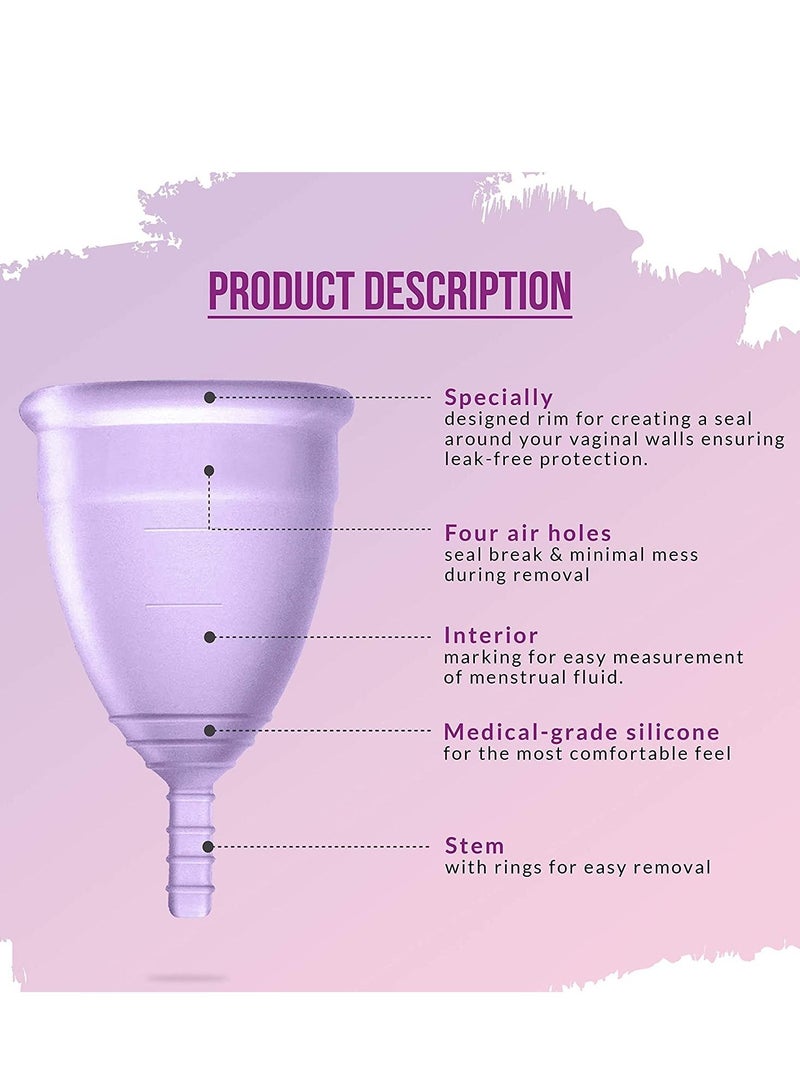 Sirona Reusable Menstrual Cup for Women Ultra Soft Odour Rash Free with Intimate Wet Wipes Large Cup and 10 Wipes