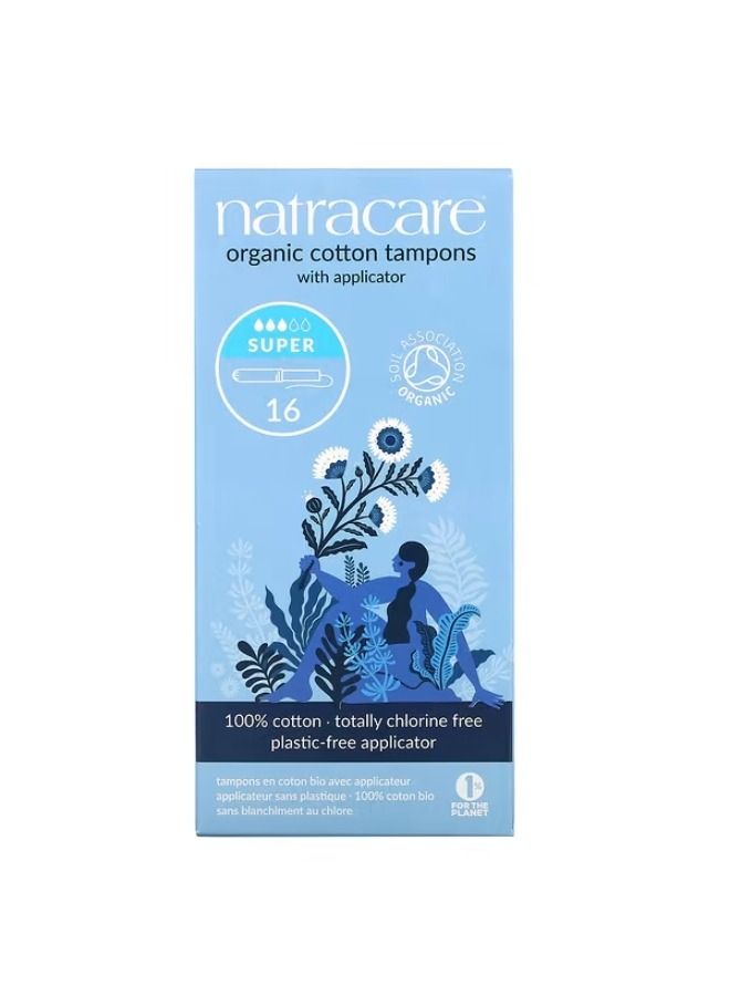 Natracare, Organic Cotton Tampons With Applicator, Super, 16 Tampons