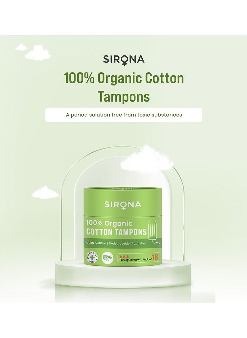 Organic Cotton Regular Flow Tampons 18 Pieces Pack