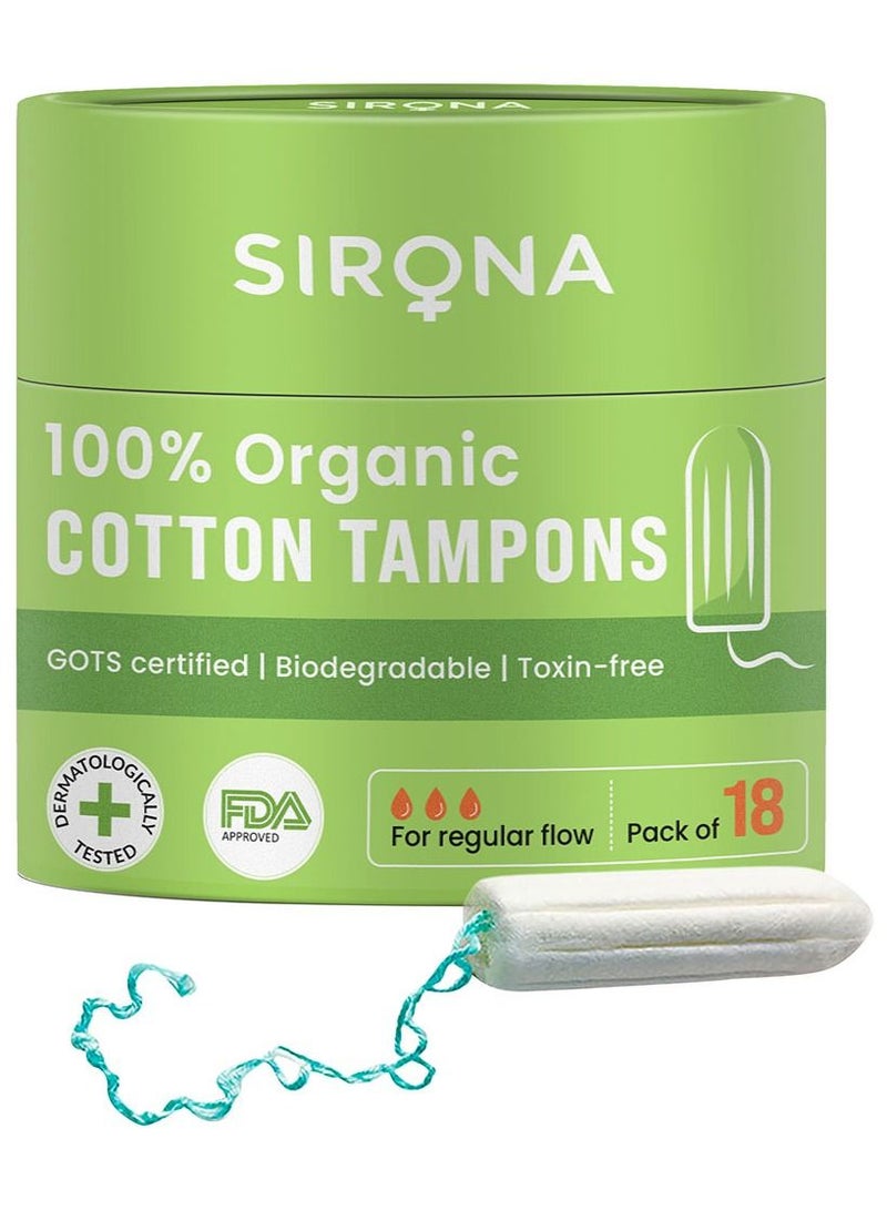 Organic Cotton Regular Flow Tampons 18 Pieces Pack