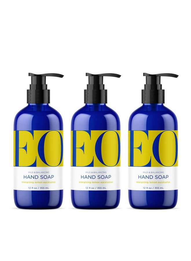 Eo Liquid Hand Soap 12 Ounce (Pack Of 3) Lemon And Eucalyptus Organic Plantbased Gentle Cleanser With Pure Essential Oils