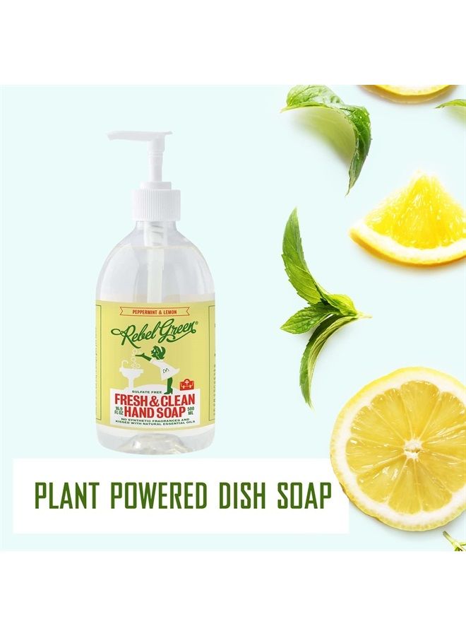 Liquid Hand Soap - Natural Hand Soap Pump Bottles - Bathroom & Kitchen Hand Soap - Hand Wash with Fresh Peppermint & Lemon Scent - (16.9 oz Bottles, 4 Pack)