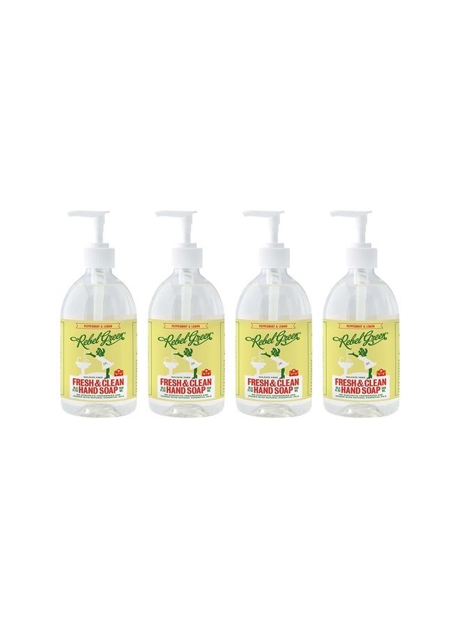 Liquid Hand Soap - Natural Hand Soap Pump Bottles - Bathroom & Kitchen Hand Soap - Hand Wash with Fresh Peppermint & Lemon Scent - (16.9 oz Bottles, 4 Pack)