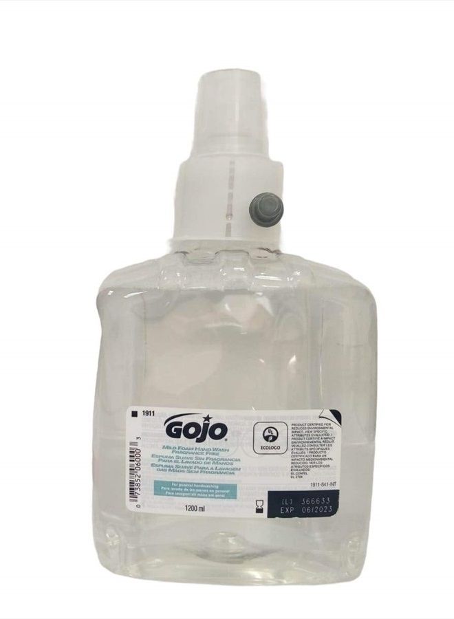 GOJO 1911-02 Clear and Mild Foam Handwash 1200 mL Refill for GOJO LTX-12 Dispenser (Pack of 2)