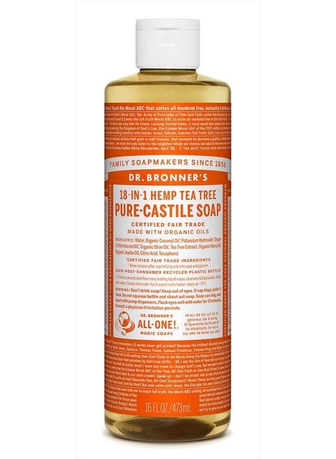 Pure-Castile Liquid Soap (Tea Tree, 16 ounce, 2-Pack) - Made with Organic Oils, 18-in-1 Uses: Acne-Prone Skin, Dandruff, Laundry, Pets and Dishes, Concentrated, Vegan