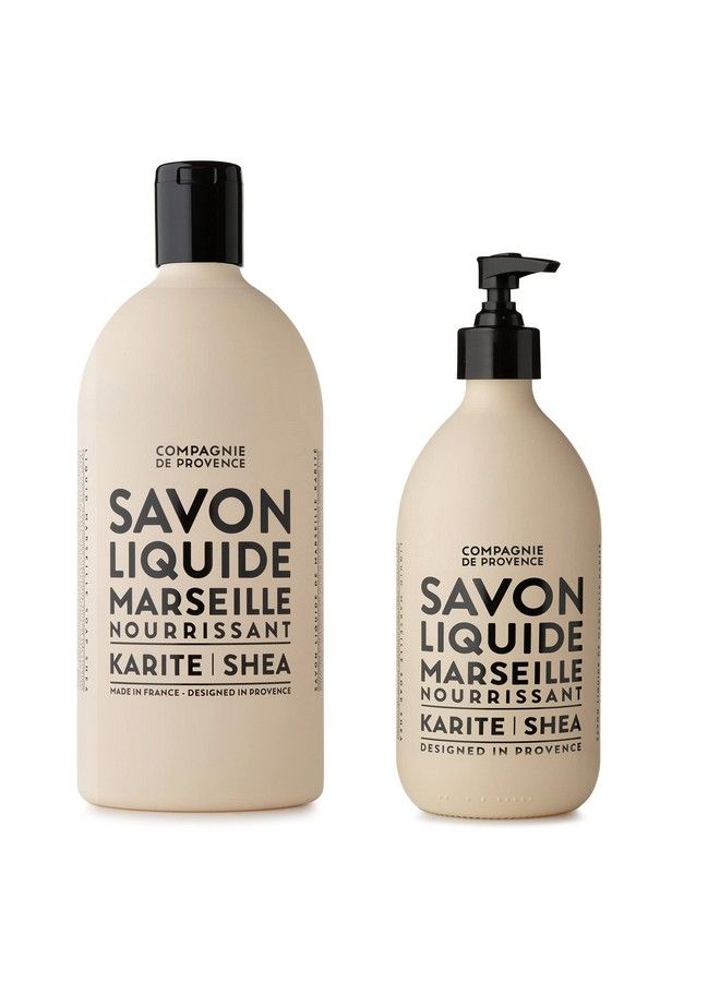 Compagnie De Provence Savon De Marseille Liquid Soap Karite Shea Butter 16.7 Fl Oz Glass Pump Bottle And 33.8 Fl Oz Plastic Bottle Refill