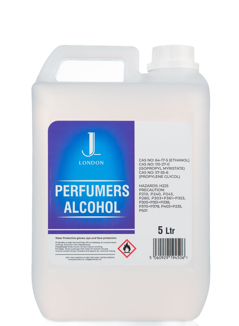 Jan London's Perfumers Alcohol, Ethanol, Isopropyl Myristate, and Propylene blend empowers you to create custom scents for perfumes, aftershaves, diffusers, and room sprays 5litre