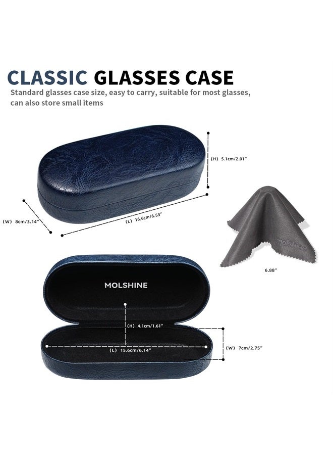 Hard Shell Sunglasses Case, Classic Large Glasses Case for Women Men, Sunglass Eyeglasses (Dark Blue)