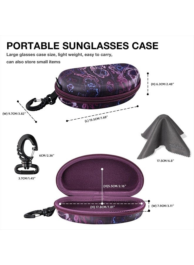 Oversized Sunglasses Case, Large Goggles Box, Zipper Diving Glasses Bag with Hook for Women Men Travel Outdoor Sport (Purple)