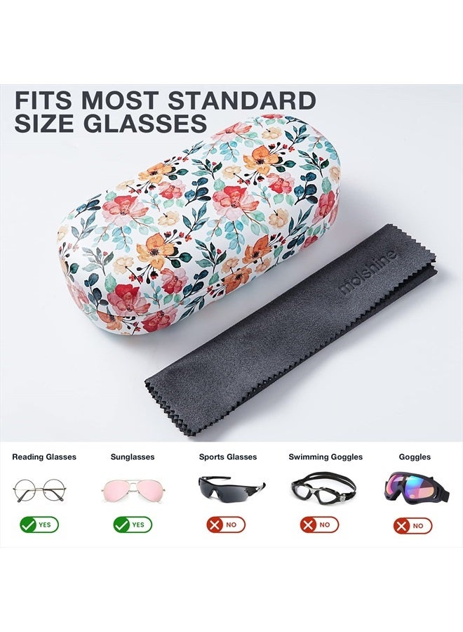 Hard Shell Leather Sunglasses Case,Classic Large Glasses Case for Women Men,Sunglass Eyeglasses (White Flower)