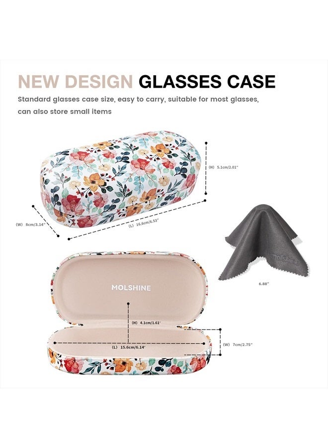Hard Shell Leather Sunglasses Case,Classic Large Glasses Case for Women Men,Sunglass Eyeglasses (White Flower)