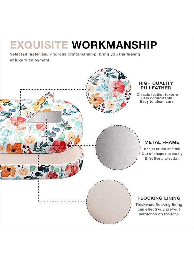 Hard Shell Leather Sunglasses Case,Classic Large Glasses Case for Women Men,Sunglass Eyeglasses (White Flower)