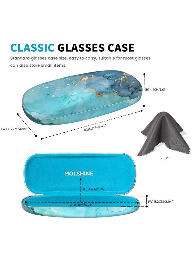 Hard Shell PU Leather Glasses Case,Travel Portable Eyeglass Case for Men Women Girl Travel Study Work (Grey Blue)