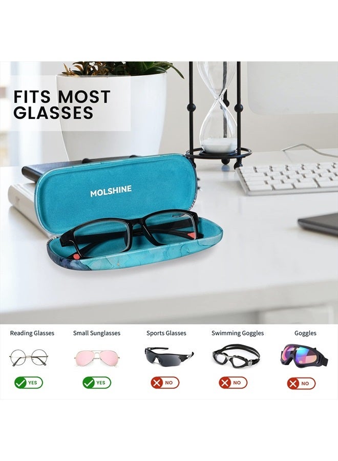 Hard Shell PU Leather Glasses Case,Travel Portable Eyeglass Case for Men Women Girl Travel Study Work (Grey Blue)