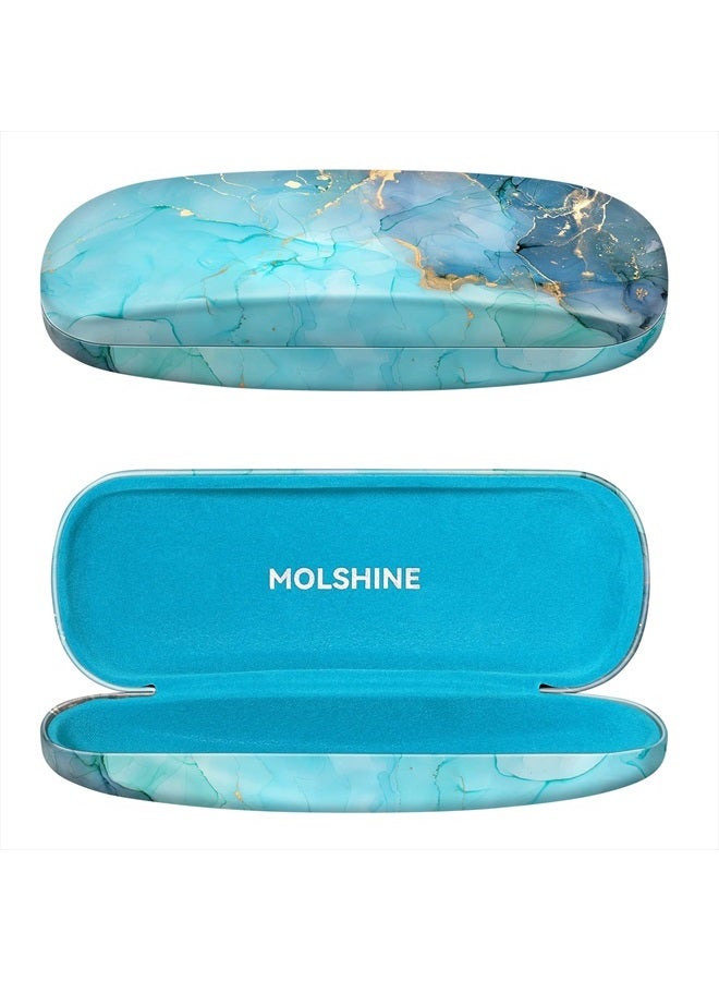 Hard Shell PU Leather Glasses Case,Travel Portable Eyeglass Case for Men Women Girl Travel Study Work (Grey Blue)
