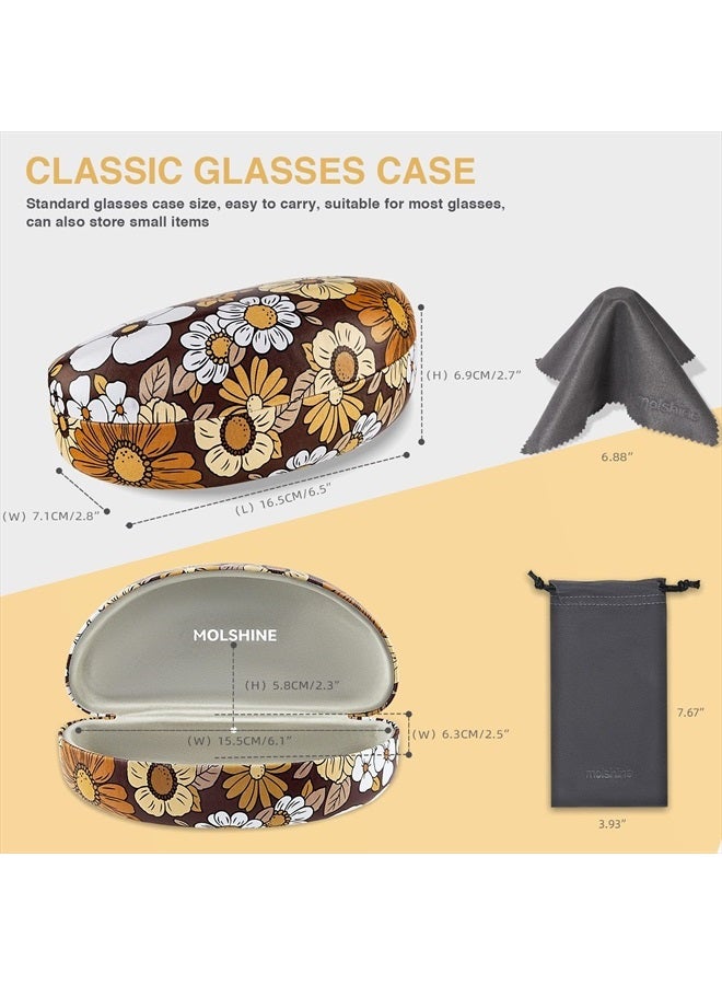 Hard Shell Sunglasses Case,Large Glasses Case for Women Men Oversized Sunglass Eyeglasses (Brown Flowers)