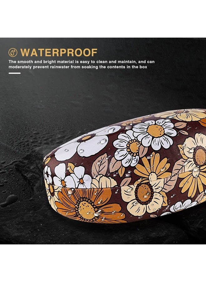 Hard Shell Sunglasses Case,Large Glasses Case for Women Men Oversized Sunglass Eyeglasses (Brown Flowers)
