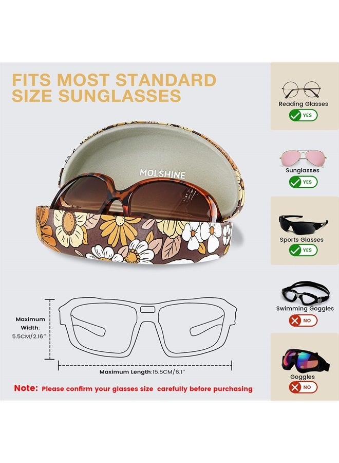 Hard Shell Sunglasses Case,Large Glasses Case for Women Men Oversized Sunglass Eyeglasses (Brown Flowers)