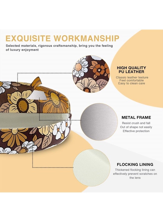 Hard Shell Sunglasses Case,Large Glasses Case for Women Men Oversized Sunglass Eyeglasses (Brown Flowers)