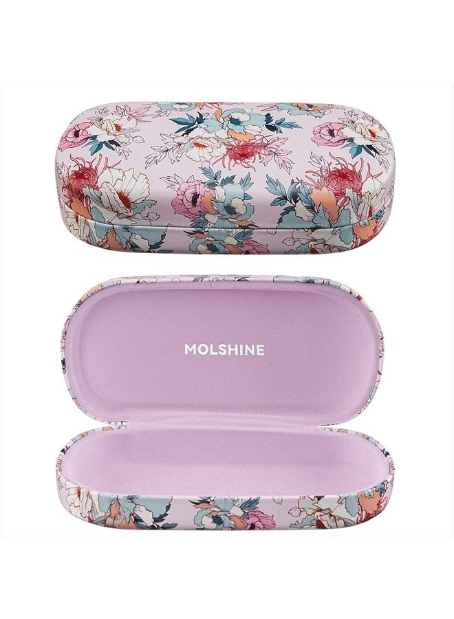 Hard Shell Leather Sunglasses Case,Classic Large Glasses Case for Women Men,Sunglass Eyeglasses (Pink Flower)