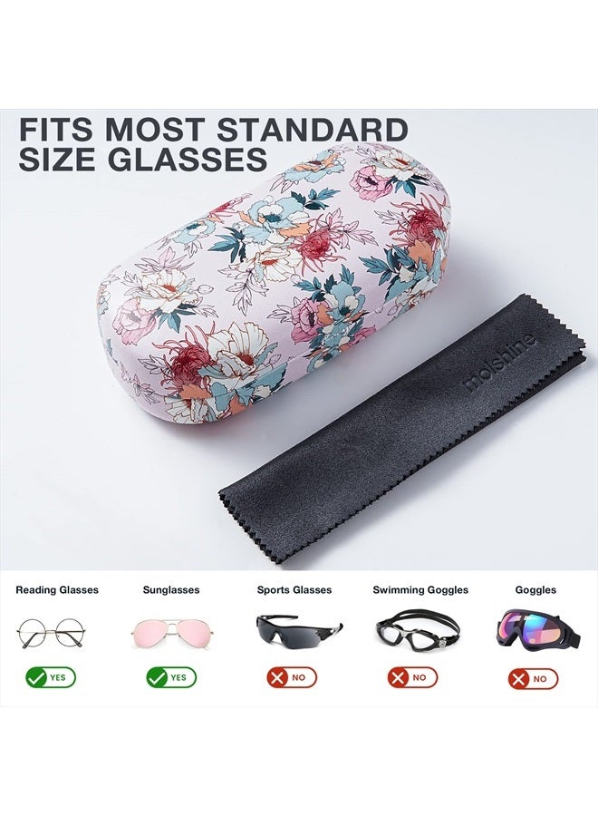 Hard Shell Leather Sunglasses Case,Classic Large Glasses Case for Women Men,Sunglass Eyeglasses (Pink Flower)