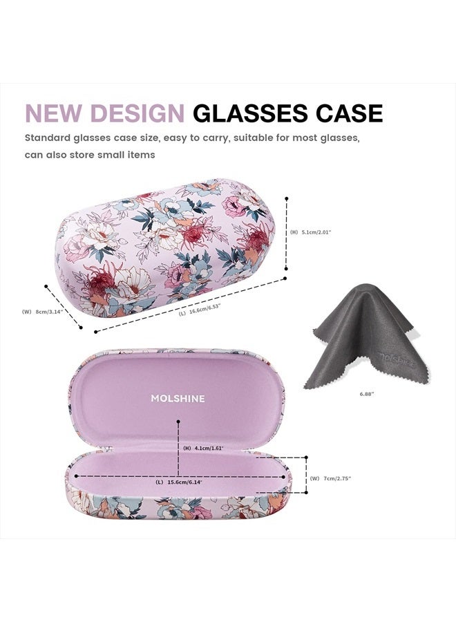 Hard Shell Leather Sunglasses Case,Classic Large Glasses Case for Women Men,Sunglass Eyeglasses (Pink Flower)