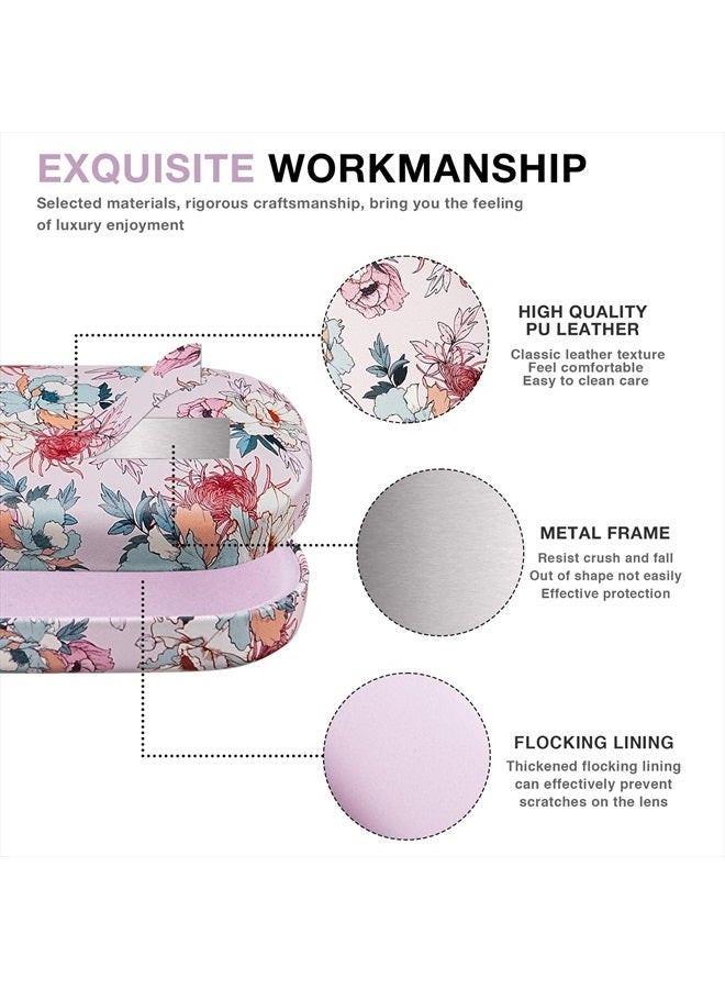 Hard Shell Leather Sunglasses Case,Classic Large Glasses Case for Women Men,Sunglass Eyeglasses (Pink Flower)