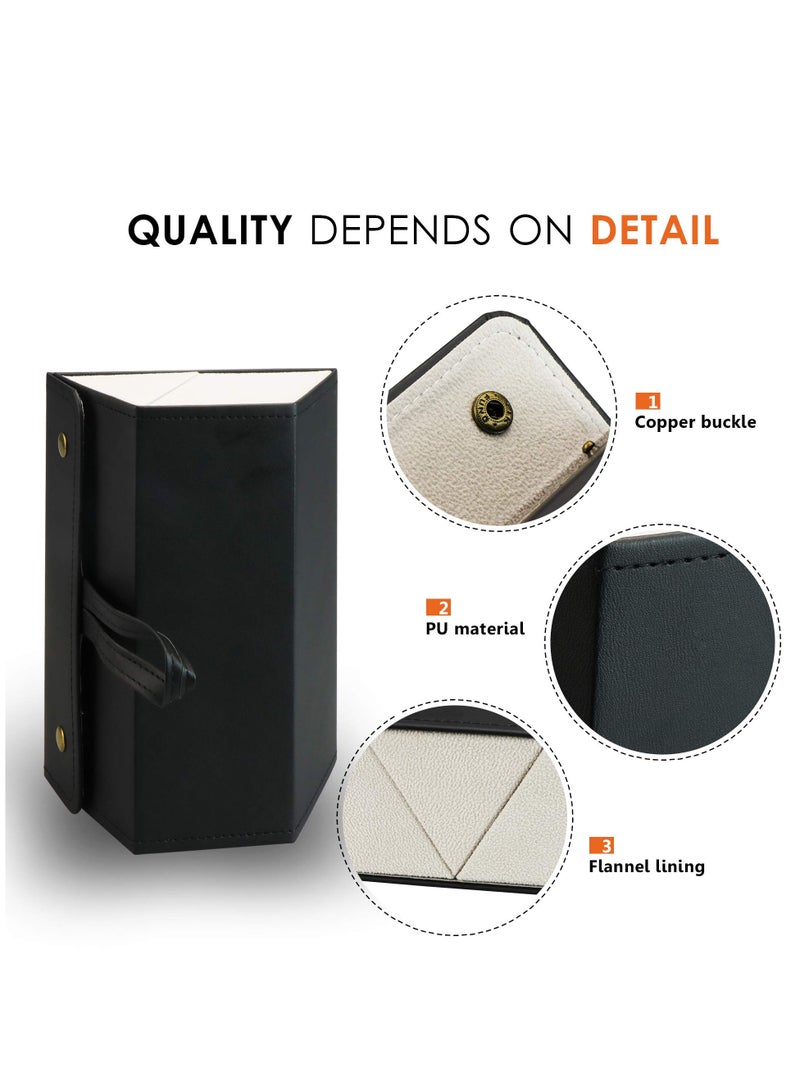 Travel Sunglasses Organizer, Foldable PU Leather Multi Glasses 3 Slot Display Container Portable Glasses Storage Bag Ladies Men Hanging Glasses Holder (Black)