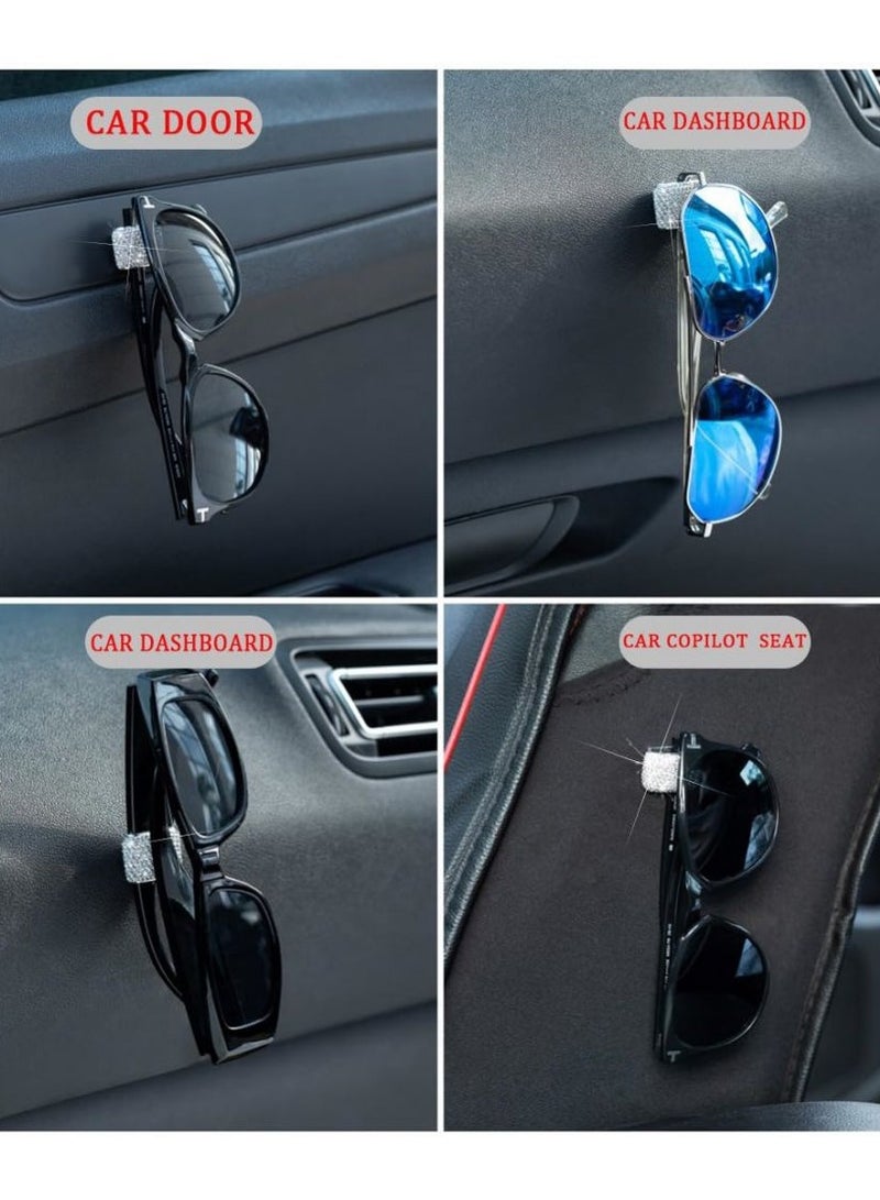 2 PCS Car Sunglasses Holder Glasses Eyeglasses Hanger Hooks White Bling Diamond Rhinestone Decorations for Car Dashboard Door Decors