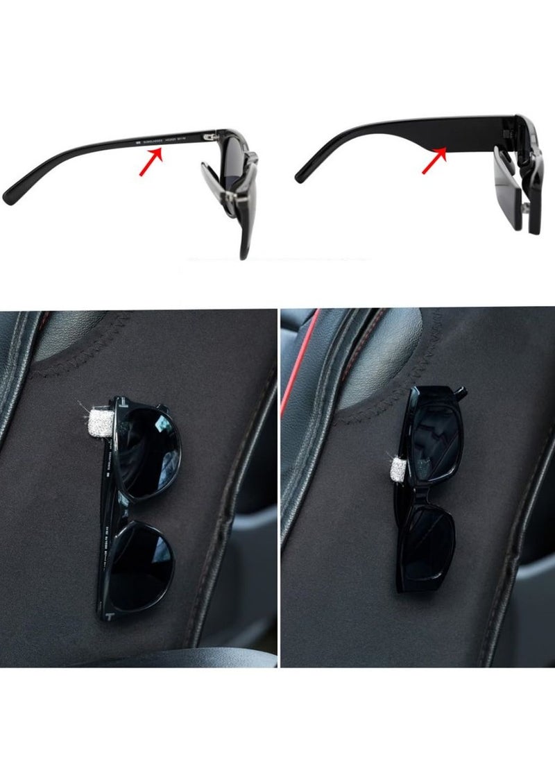 2 PCS Car Sunglasses Holder Glasses Eyeglasses Hanger Hooks White Bling Diamond Rhinestone Decorations for Car Dashboard Door Decors