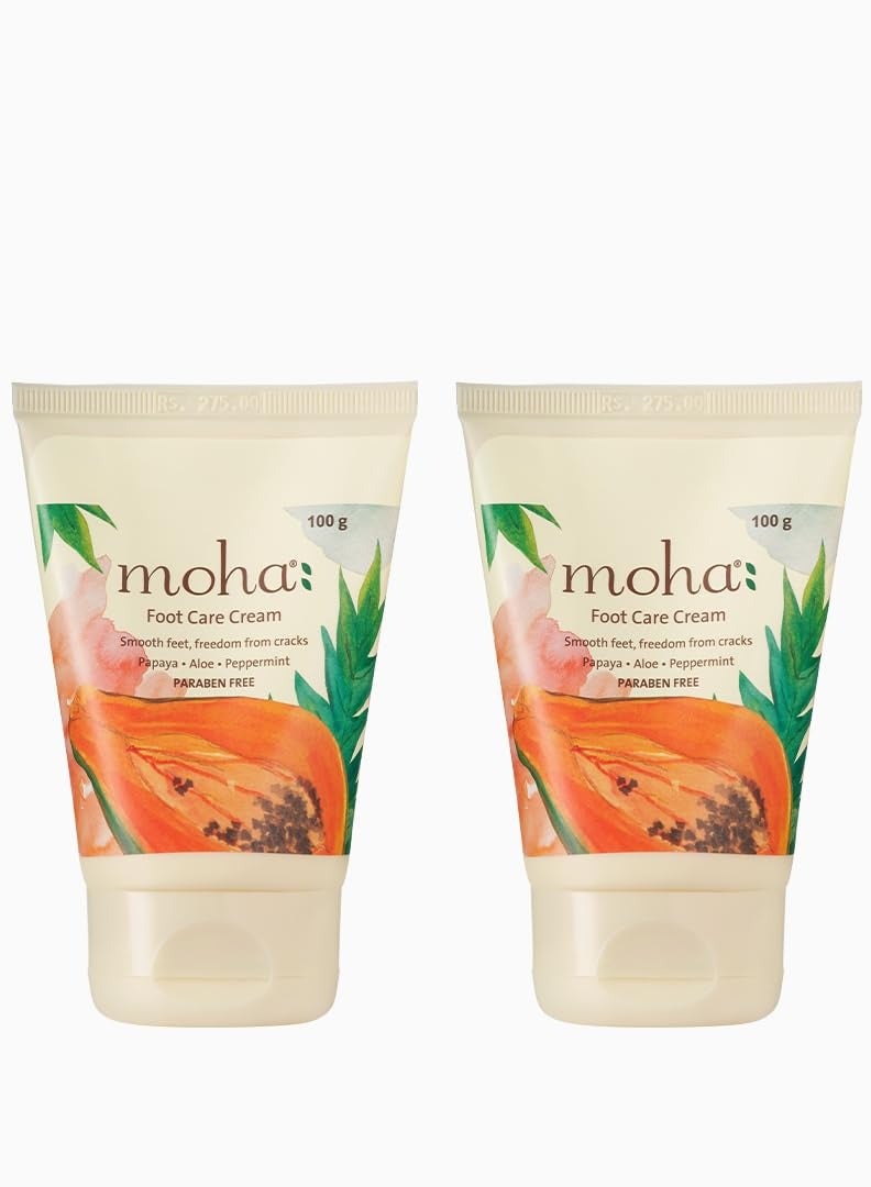 moha  Foot Cream For Rough Dry and Cracked Heel Feet Cream For Heel Repair With Benefits Of AleoVera Papaya and Peppermint Each 100 gram Pack of 2