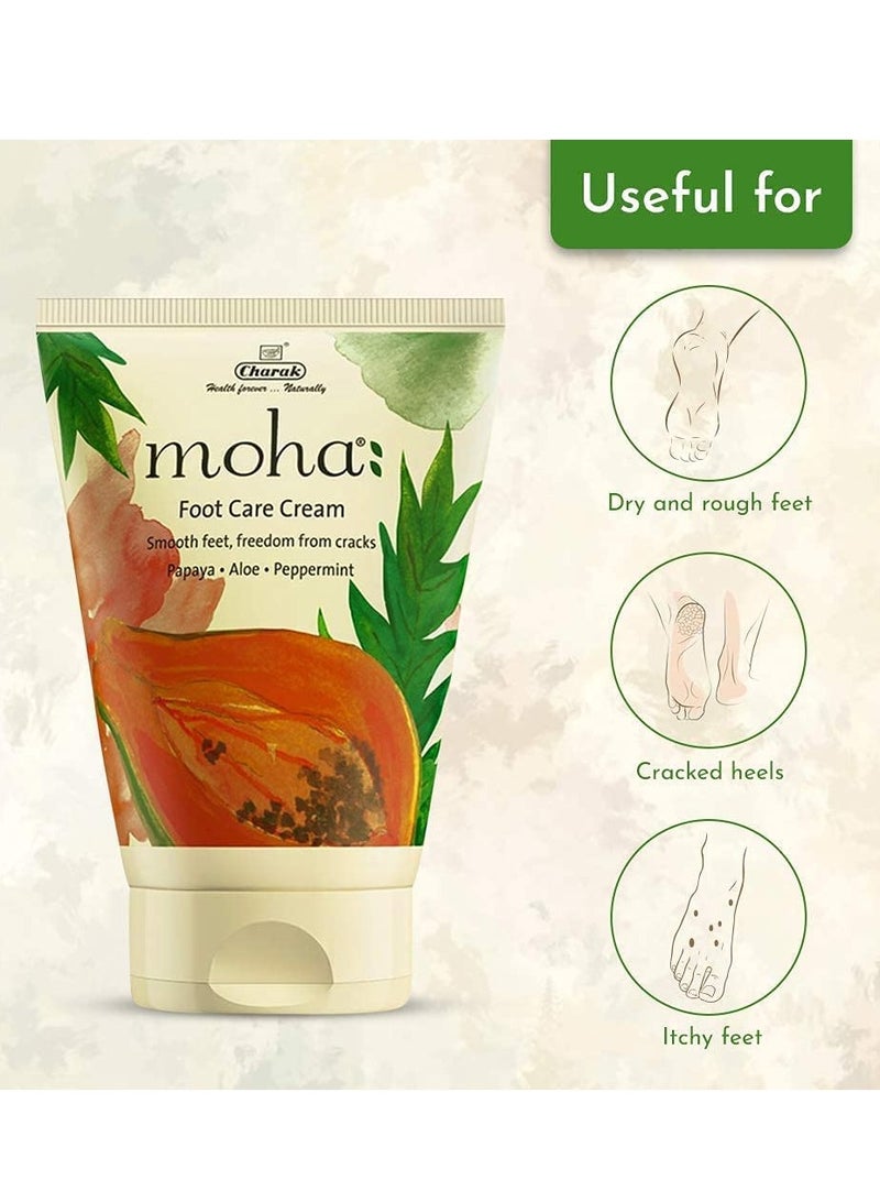 moha  Foot Cream For Rough Dry and Cracked Heel Feet Cream For Heel Repair With Benefits Of AleoVera Papaya and Peppermint Each 100 gram Pack of 2