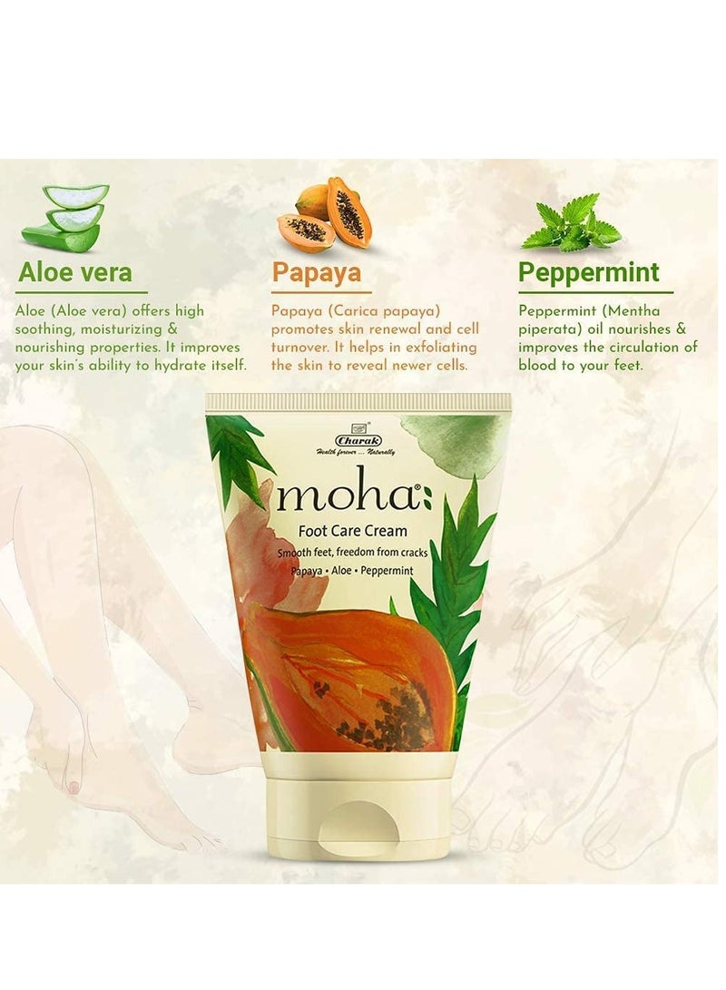 moha  Foot Cream For Rough Dry and Cracked Heel Feet Cream For Heel Repair With Benefits Of AleoVera Papaya and Peppermint Each 100 gram Pack of 2