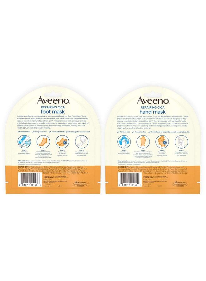 Repairing Cica Foot Mask&Hand Mask With Prebiotic Oat And Shea Butter For Extra Dry Skin Parabenfree And Fragrancefree 1 Ea