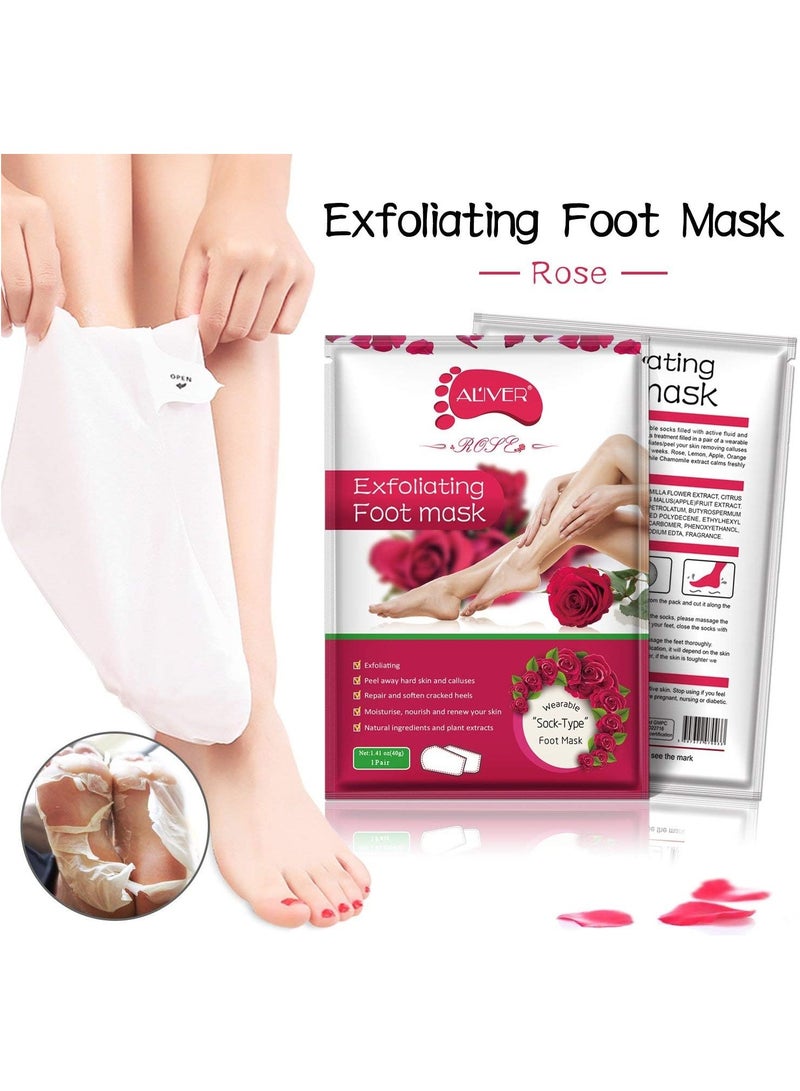 5 Pairs Foot Peel Mask, Exfoliating Callus Peel Booties, Peeling Off Calluses & Dead Skin, Baby Soft Smooth Touch Feet-Men Women (Rose)