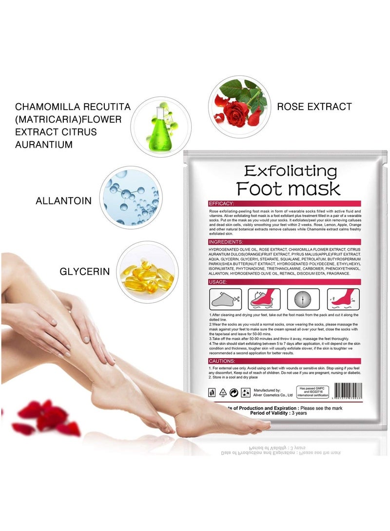 5 Pairs Foot Peel Mask, Exfoliating Callus Peel Booties, Peeling Off Calluses & Dead Skin, Baby Soft Smooth Touch Feet-Men Women (Rose)