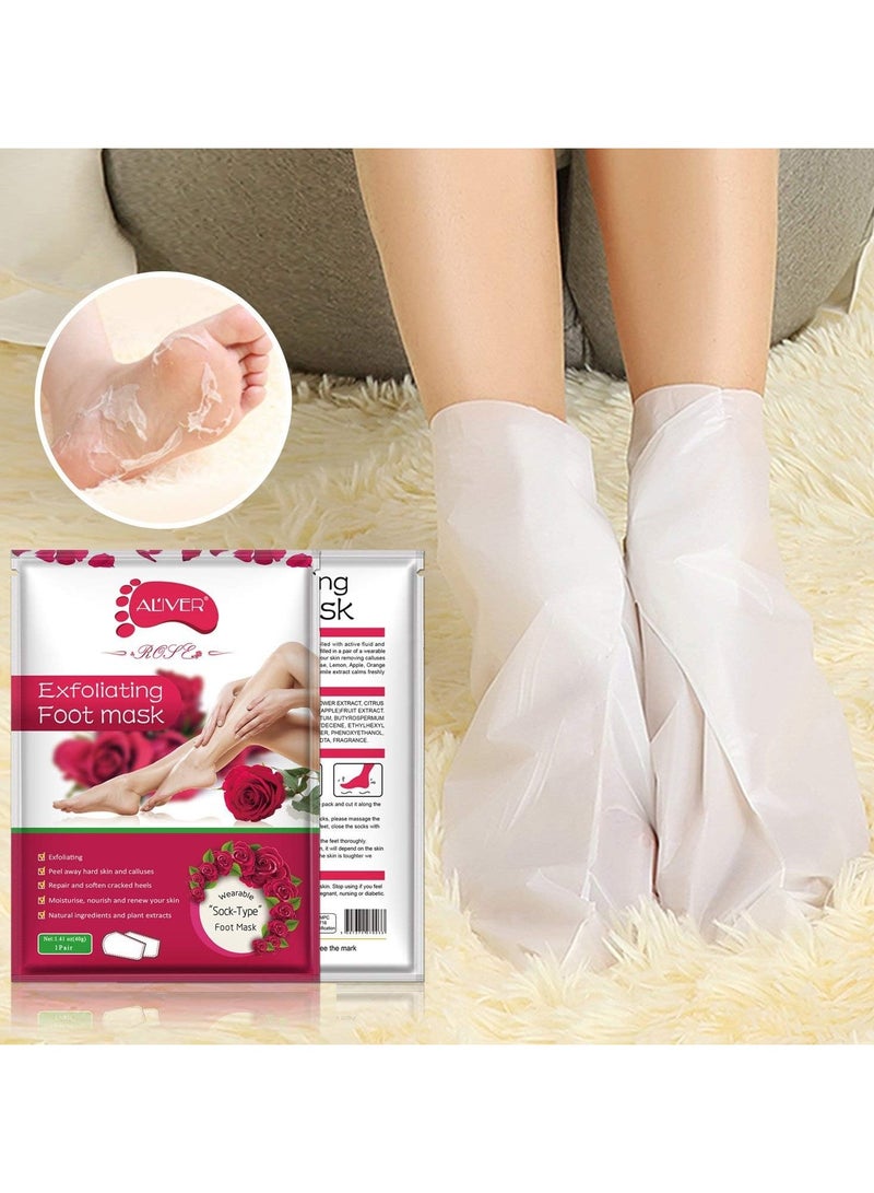 5 Pairs Foot Peel Mask, Exfoliating Callus Peel Booties, Peeling Off Calluses & Dead Skin, Baby Soft Smooth Touch Feet-Men Women (Rose)