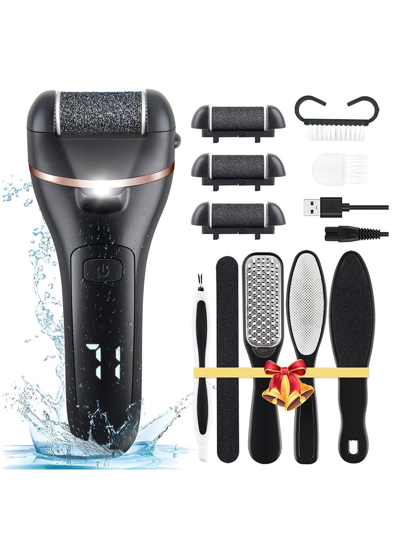 Electric Feet Callus Remover, Professional 18-in-1 Foot File Pedicure Kit Tools, Rechargeable Dry Dead Skin Foot Scraper with 3 Roller Heads, 2-Speed Power, for Feet/Hands/Heels Spa (Black)