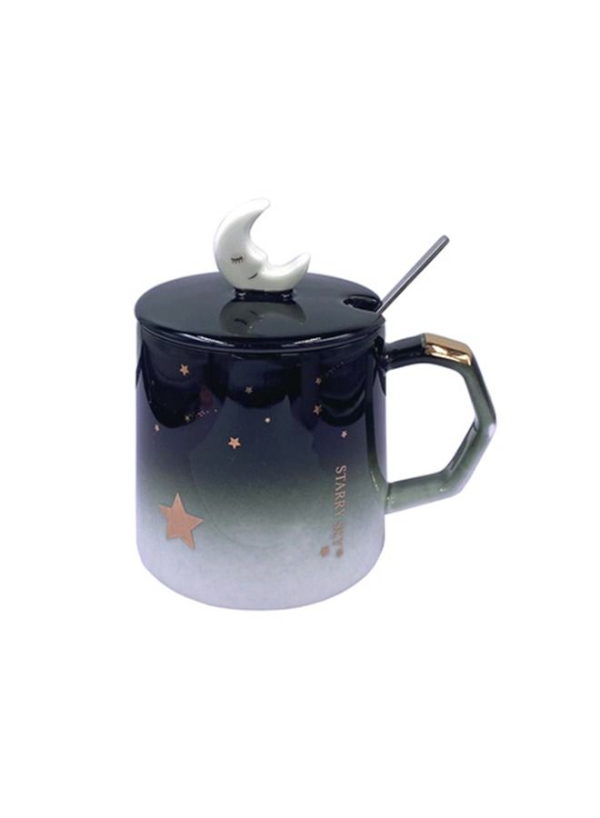 Three Pieces Star Printed Ceramic Coffee Mug with Moon Cups Lid and Spoon