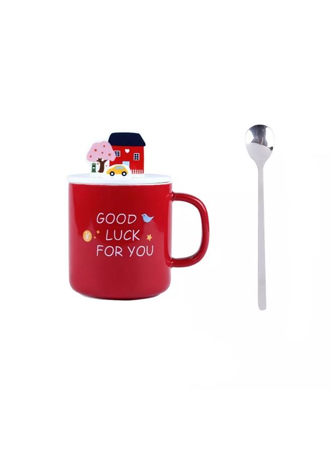 400ml Ceramic Mug With Lid And Spoon