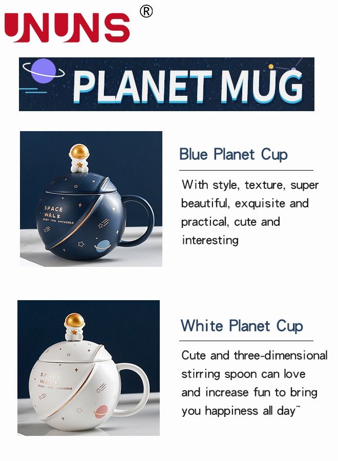 2-Piece Ceramic Coffee Mug,400ML Space Embossed Planet Mug With Cover And Spoon For Coffee,Tea,Milk,Aesthetic Room Decor Funny Gift Birthday