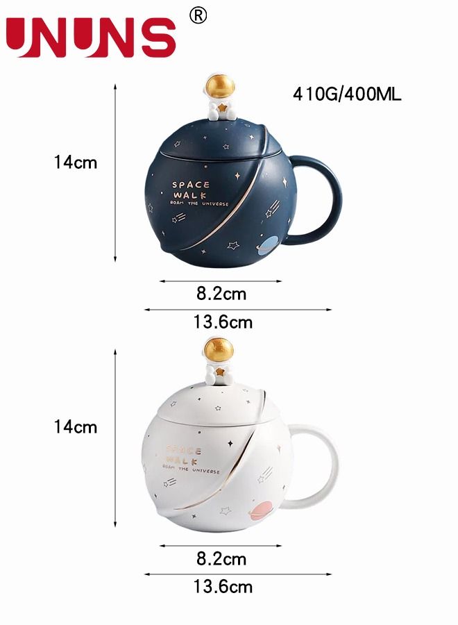 2-Piece Ceramic Coffee Mug,400ML Space Embossed Planet Mug With Cover And Spoon For Coffee,Tea,Milk,Aesthetic Room Decor Funny Gift Birthday